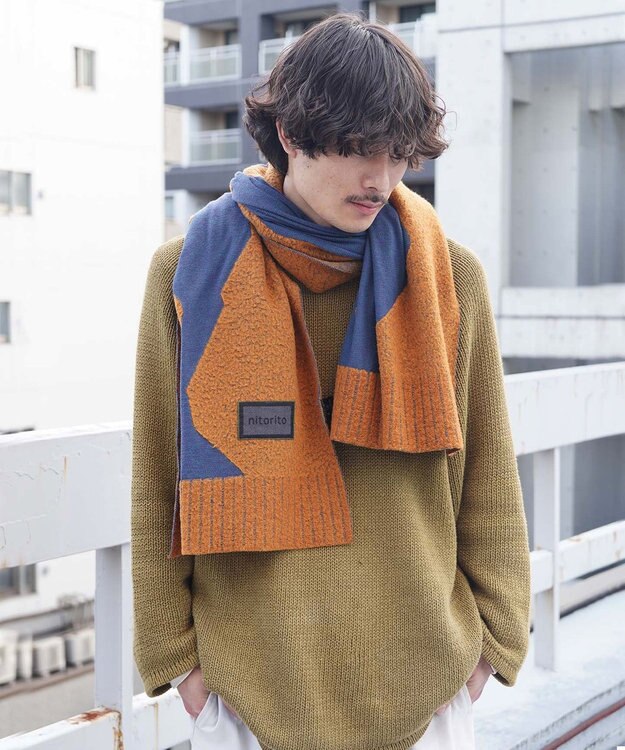 nitorito 【UNISEX】mountain&moon 山と月モチーフ柄 ストール camel
