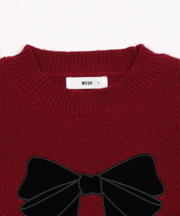 WEGO ベロアリボンアップリケタックスリーブニット ワイン