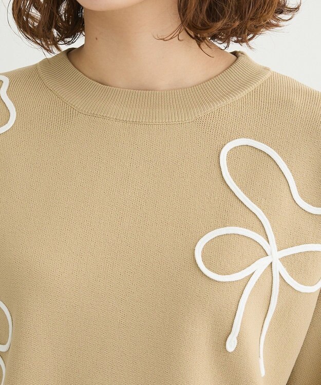 Green Parks ・ＥＬＥＮＣＡＲＥ　ＤＵＥ　ライン刺繍５分袖ニット Beige