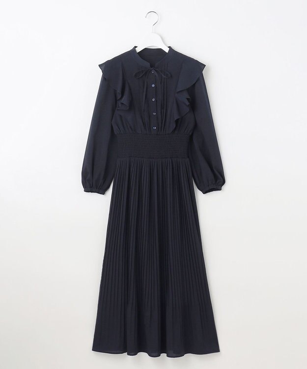 Feroux 【洗える】プリーツ ワンピース ネイビー系（無地）