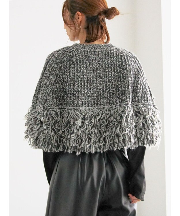 Te chichi ループ編みポンチョ グレー