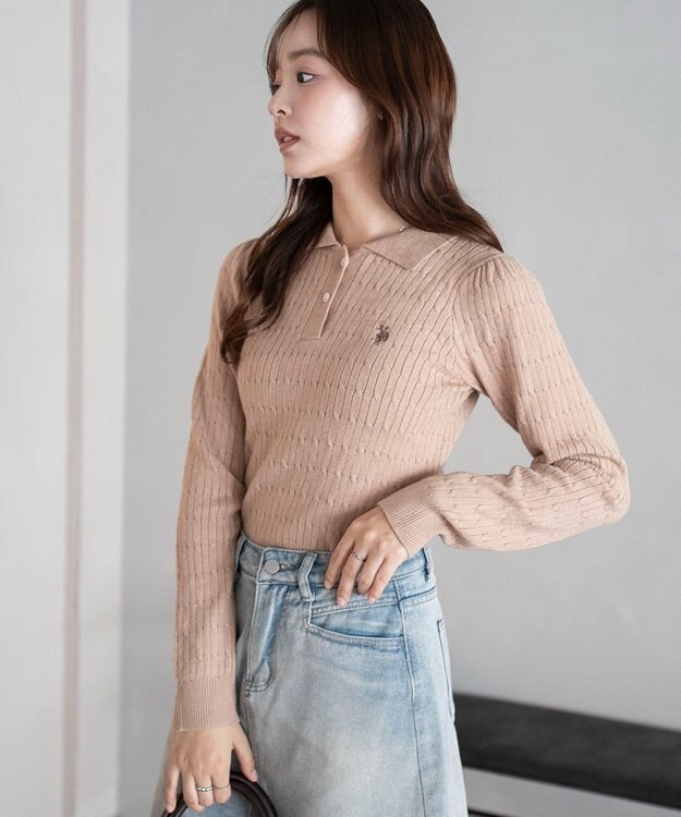 WEGO 【WEB限定/25年秋冬新作】別注USPOLOケーブルニットポロ ベージュ