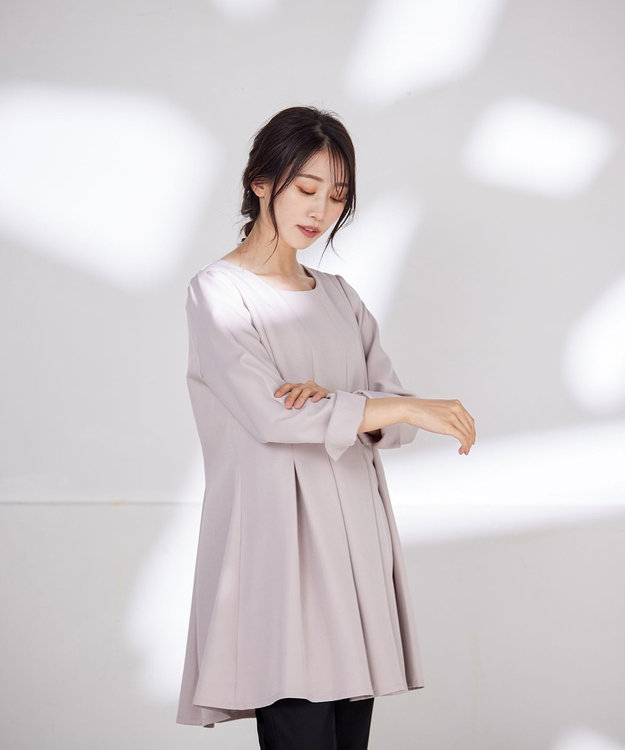 Tiaclasse L 【洗える】ダブルラインタックチュニック グレージュ