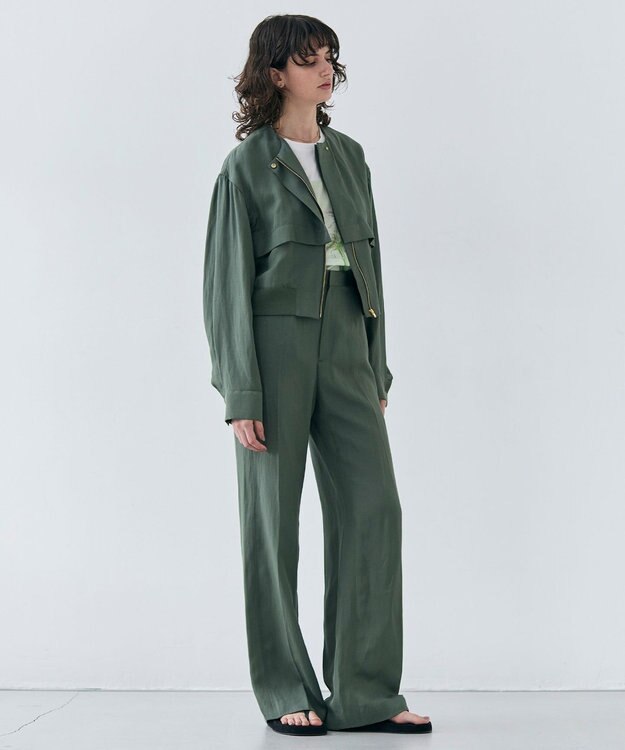 BEIGE， 【洗える】BERNARD / リネンノーカラーラップブルゾン Olive