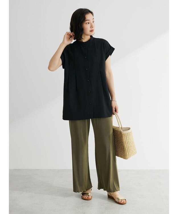 Green Parks フレンチスリーブタックブラウス Black