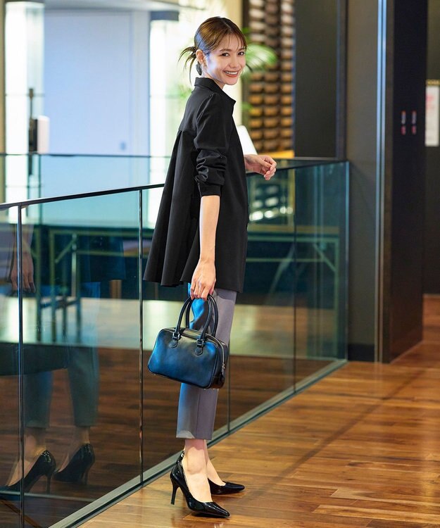 Tiaclasse 【洗える】フレアシャツチュニックブラウス ブラック