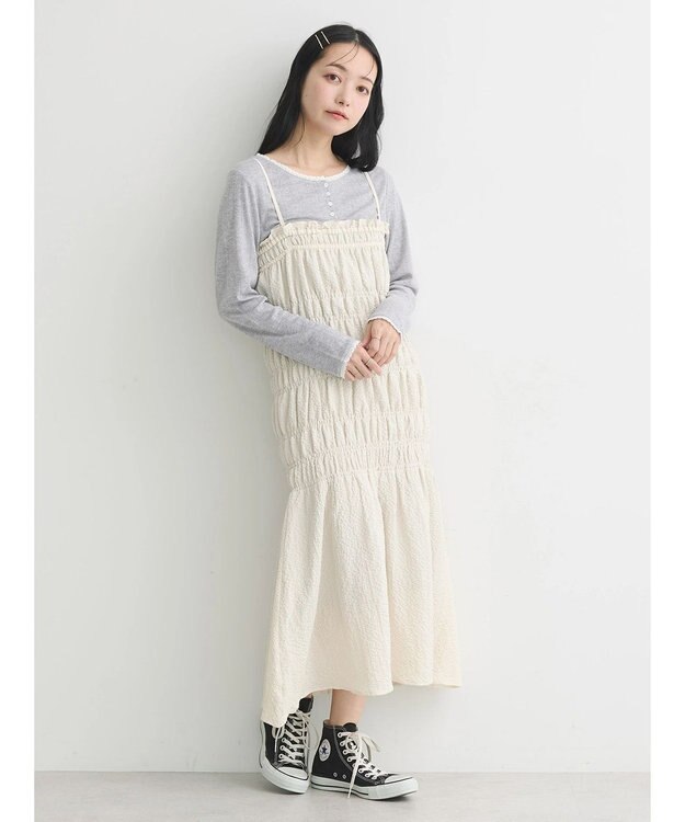 earth music&ecology ２ｗａｙシャーリングキャミワンピース Ivory