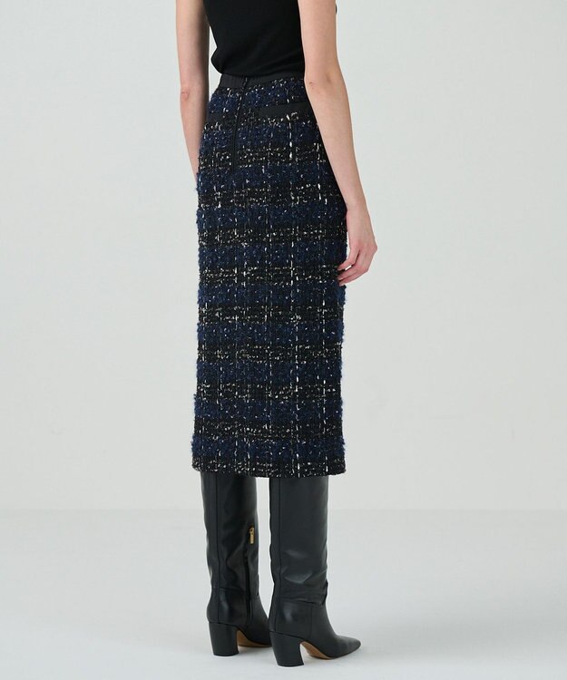 GRACE CONTINENTAL サイドスリットツイードスカート ネイビー