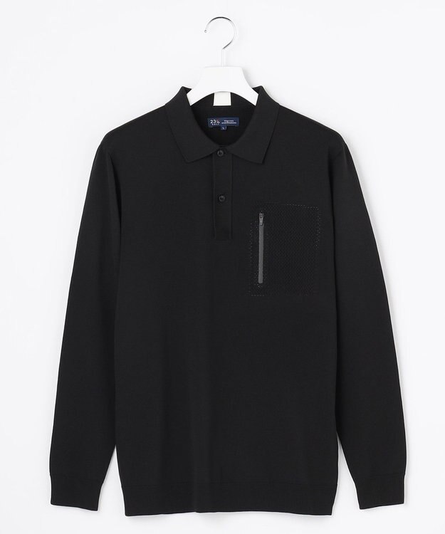 23区GOLF 【MEN】長袖ニットポロシャツ ホールガーメント ブラック系