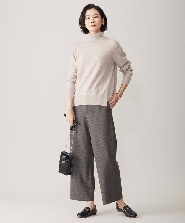 J.PRESS LADIES 【洗える】チェルビック チェック セミワイド パンツ ブラウン系3