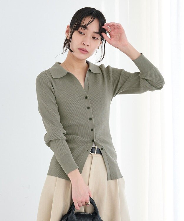 CRAFT STANDARD BOUTIQUE 襟付きコンパクトリブニットカーディガン Charcoal Gray