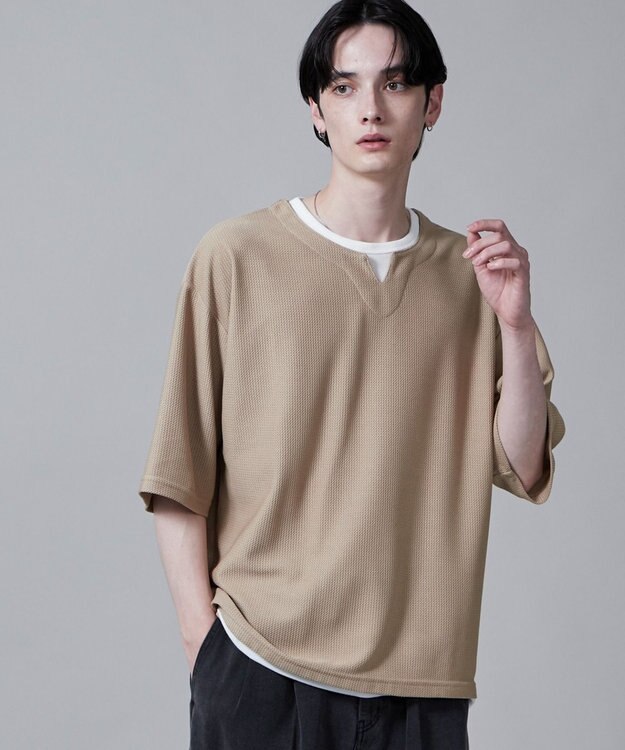 WEGO フェイクレイヤードキーネックT（S） ベージュ