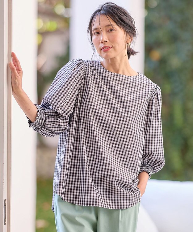 ANY 【UVカット/抗菌防臭/速乾/手洗い可】エニィファンクション ボリュームスリーブシャツ ギンガム