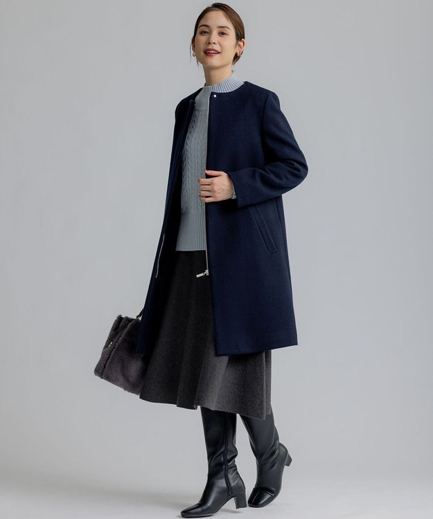 組曲 【2WAY・WEB限定】ショートビーバー フーディーロングコート ネイビー系