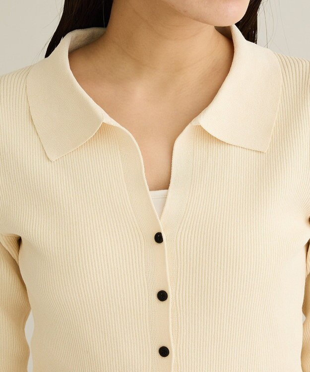 CRAFT STANDARD BOUTIQUE 襟付きコンパクトリブニットカーディガン Ivory
