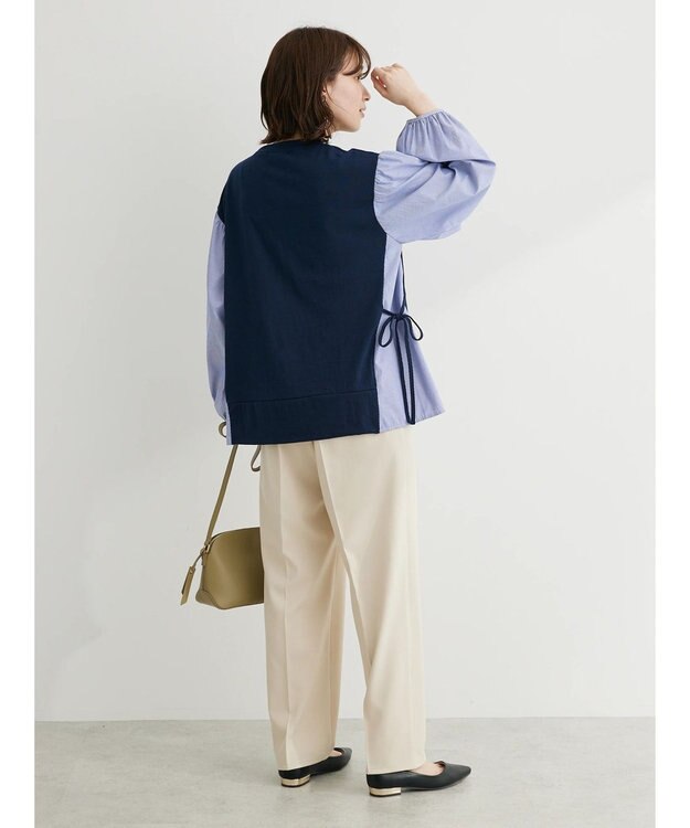 Green Parks 布帛ドッキング脇リボンプルオーバー Navy