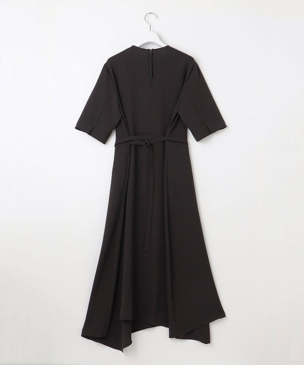 23区 【撥水加工/洗える】キューティクルストレッチツイル イレギュラーヘム ワンピース ダークブラウン系