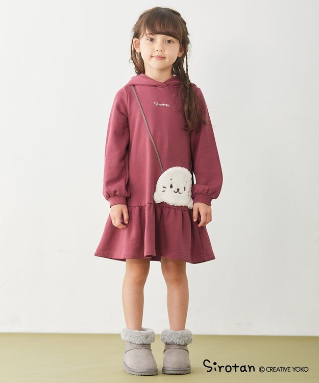 ANY KIDS 【しろたん×anyFAM】しろたんポシェットフードワンピース ボルドー