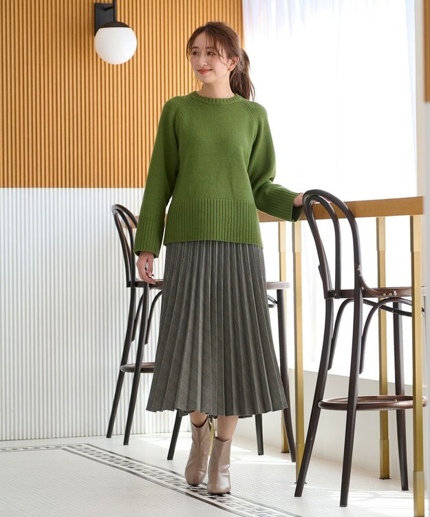 ANY 【10色展開/ウエストゴム】ウーリッシュフラノ プリーツスカート グレーグレンチェック