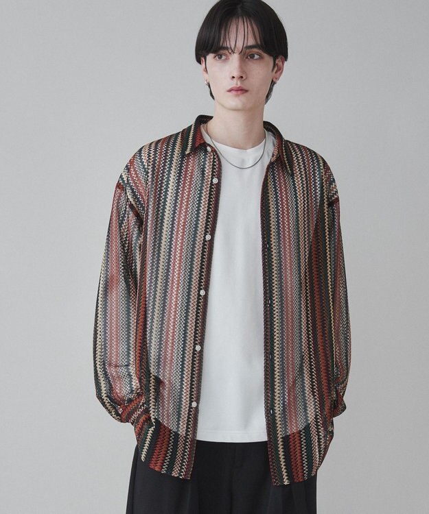 WEGO 【ユニセックス着用ITEM】ストライプメッシュBIGシャツ 柄2