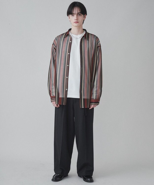 WEGO 【ユニセックス着用ITEM】ストライプメッシュBIGシャツ 柄2