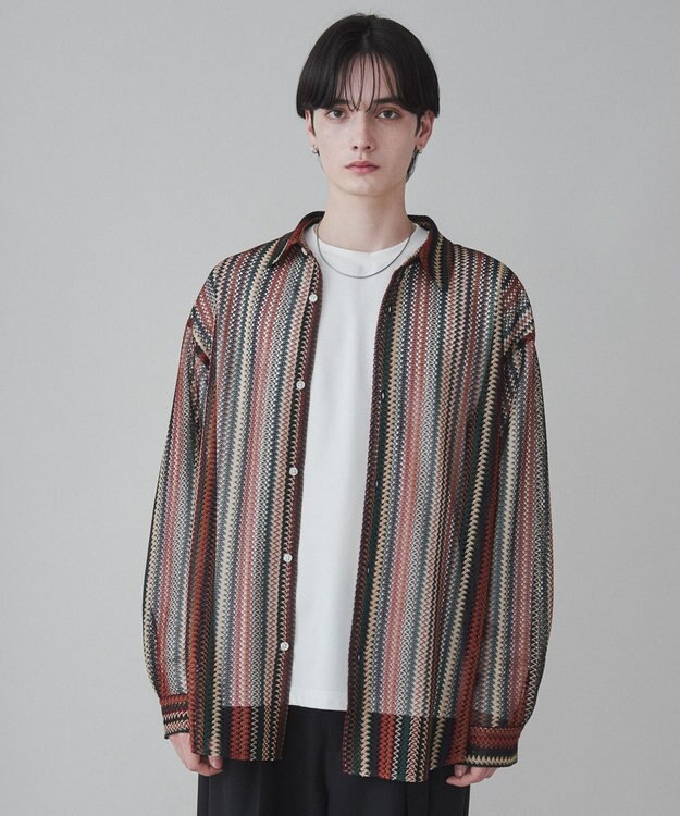 WEGO 【ユニセックス着用ITEM】ストライプメッシュBIGシャツ 柄2