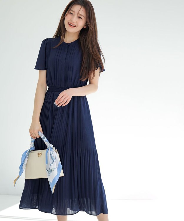 ANY SIS シアーパターン ワンピース ネイビー