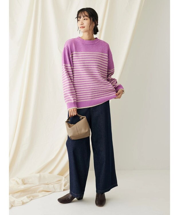 CRAFT STANDARD BOUTIQUE 洗えるモールニットボーダープルオーバー Purple