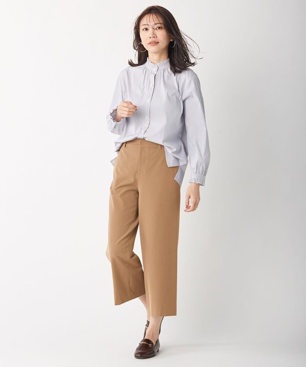 J.PRESS LADIES 【洗える】T/Rアルガンシルク ワイド パンツ キャメル系