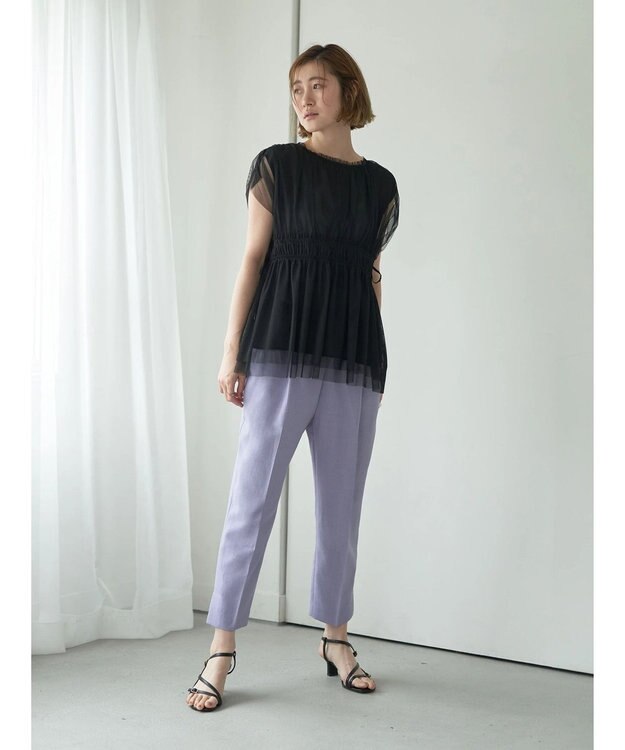 YECCA VECCA チュールギャザーブラウス Brown