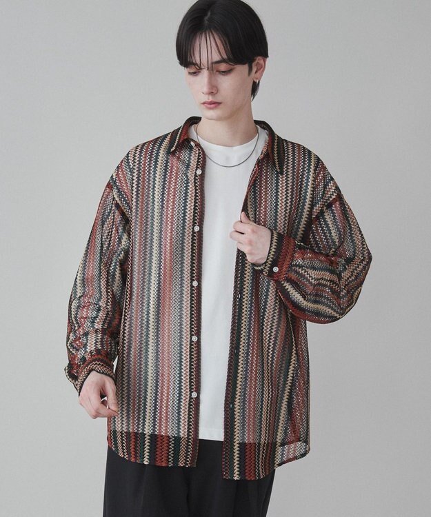 WEGO 【ユニセックス着用ITEM】ストライプメッシュBIGシャツ 柄2