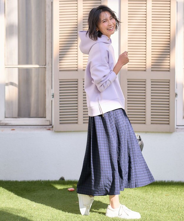 ANY 【ウエストゴム】ギンガムフレアスカート ネイビーギンガム