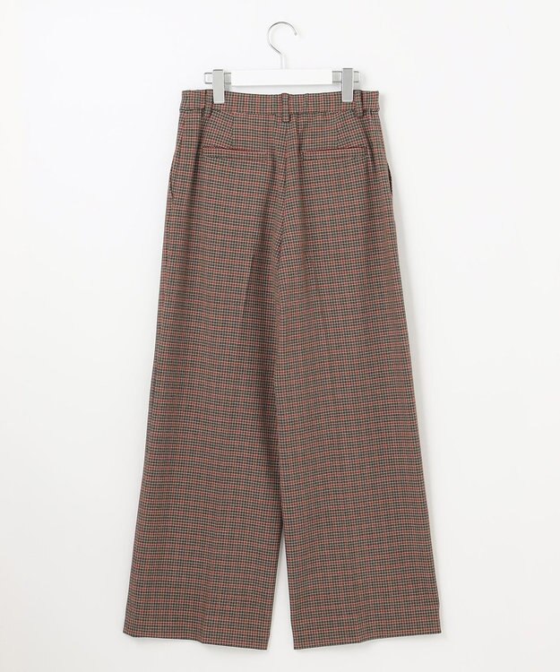 自由区 【洗える/撥水加工】TRギャバ チェック ワイドクロップドパンツ ブラウン系3