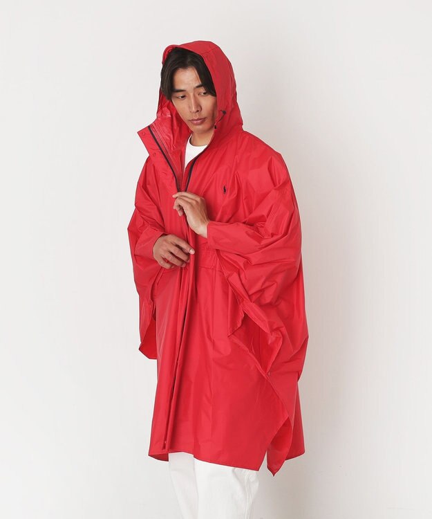 MOONBAT POLO RALPH LAUREN(ポロ ラルフローレン) ポロポニー ポケッタブル レインポンチョ レインコート 無地 フード 収納袋 ロゴ入 レディース レッド