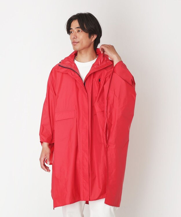 MOONBAT POLO RALPH LAUREN(ポロ ラルフローレン) ポロポニー ポケッタブル レインポンチョ レインコート 無地 フード 収納袋 ロゴ入 レディース レッド