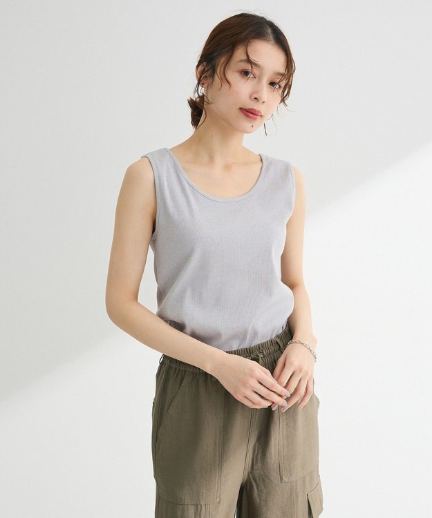 Green Parks 前後２Ｗａｙ　ラメリブタンクトップ Light Gray
