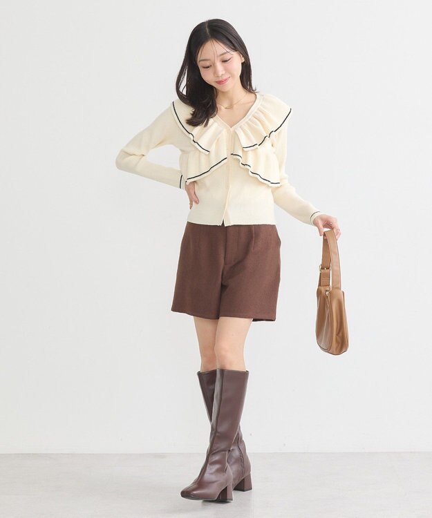 earth music&ecology Ｖネックフリルニットカーディガン Ivory