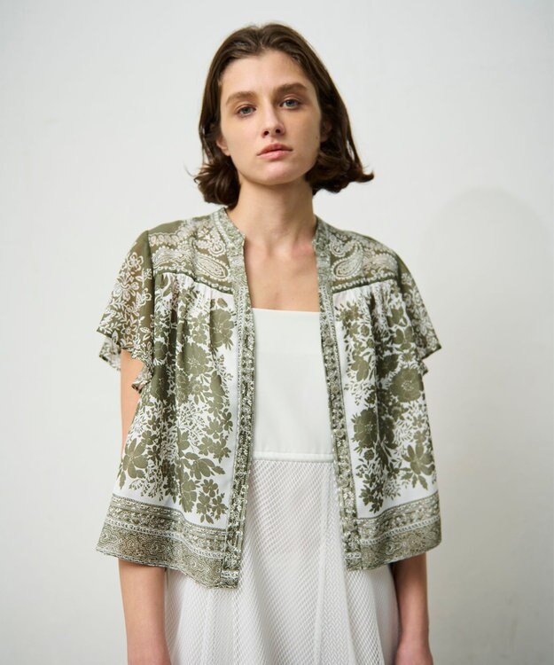 GRACE CONTINENTAL バンダナフレアスリーブブラウス カーキ