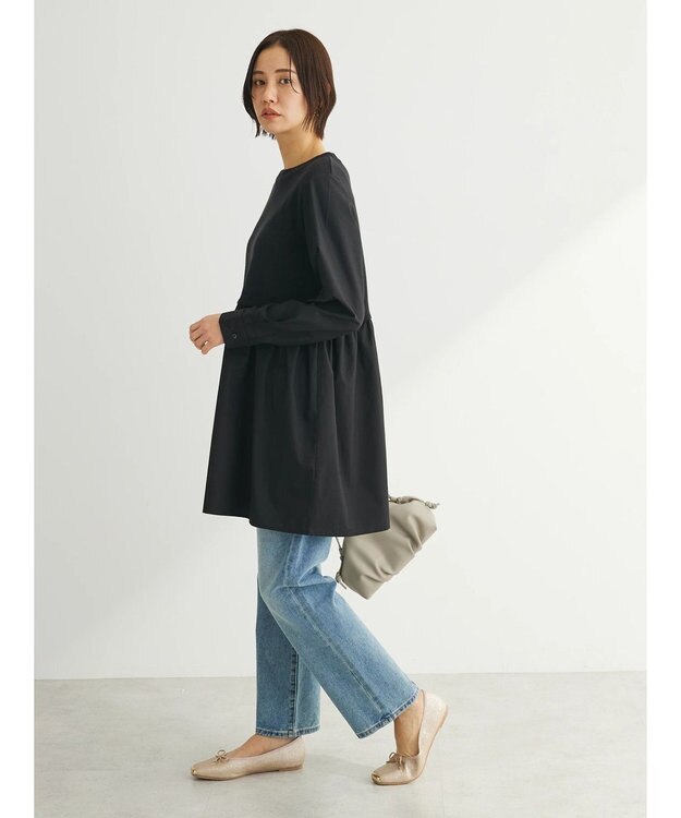 Green Parks リブドッキングカットソーボリュームチュニック Black