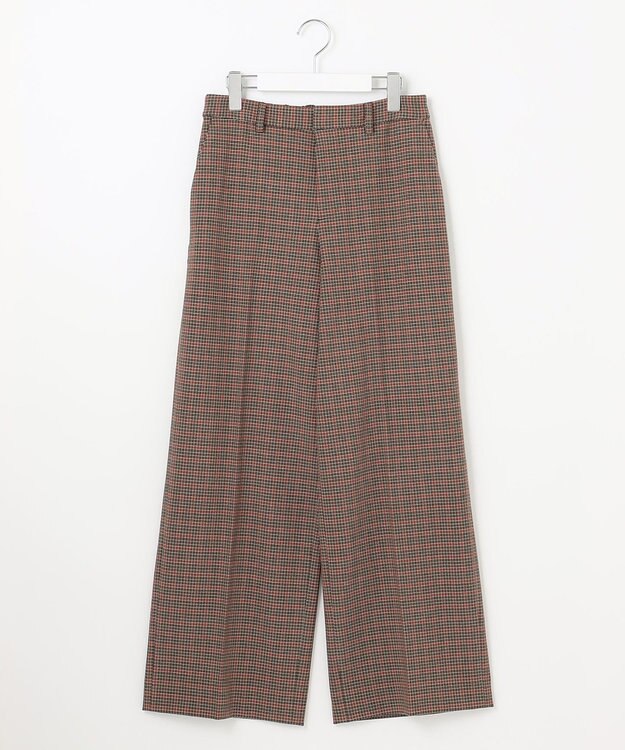 自由区 【洗える/撥水加工】TRギャバ チェック ワイドクロップドパンツ ブラウン系3