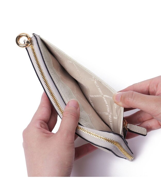 PELLE BORSA L字ファスナーコンパクト長財布 Minato ミナト 3500 アイボリー