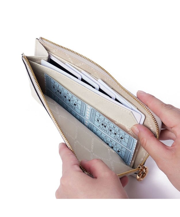 PELLE BORSA L字ファスナーコンパクト長財布 Minato ミナト 3500 アイボリー