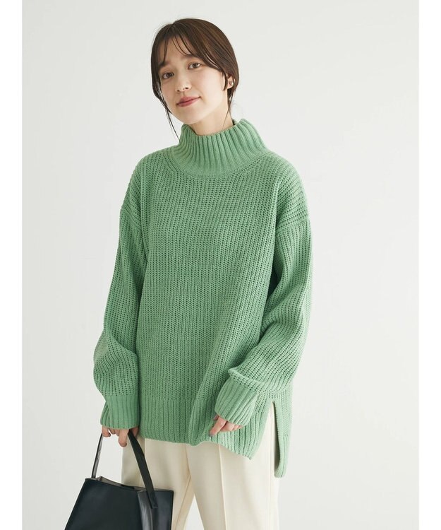 Green Parks ｍｏｋｏモール畦ニット前後差プルオーバー Mint
