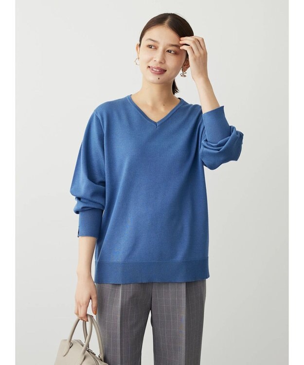 Green Parks アルガンオイル配合　Ｖネックプルオーバー Blue