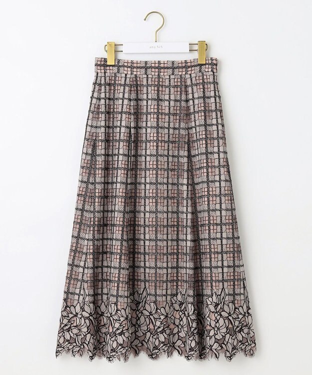 ANY SIS 【洗える】フラワーレースチェックパネル スカート アイボリー系