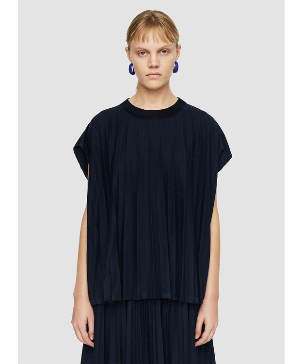 JOSEPH 【洗える】コットンプリッセ　ラウンドネックTシャツ Navy