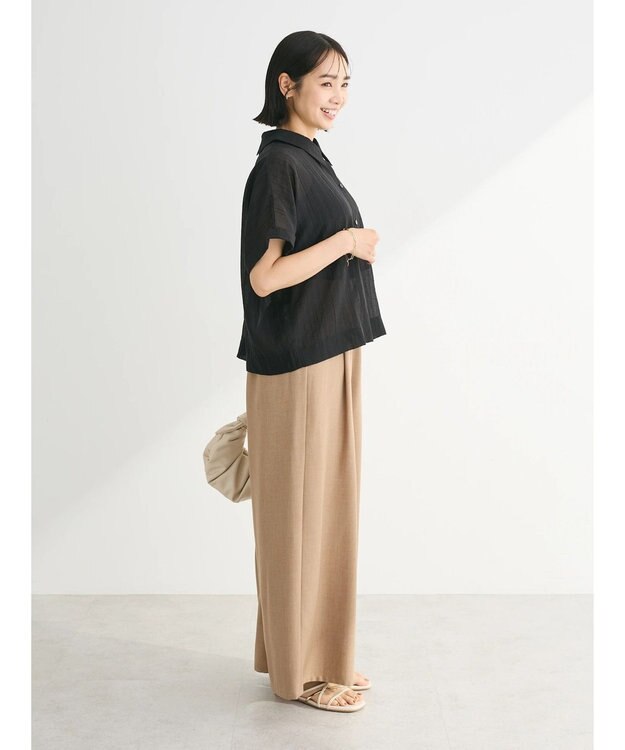 Green Parks シアーストライプショート丈シャツ Black