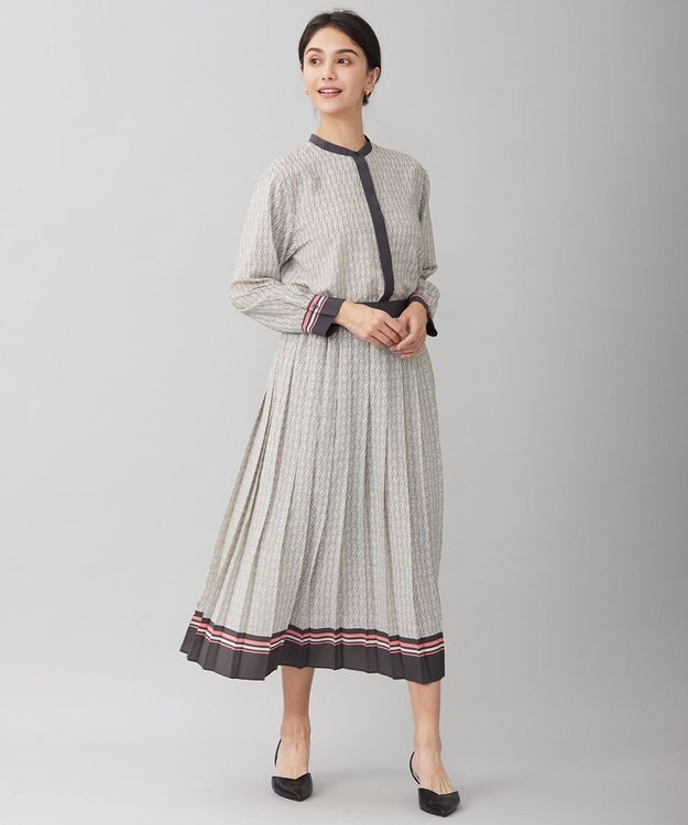 自由区 S 【セットアップ対応・洗える】モノグラムプリント スカート ベージュ×スレート