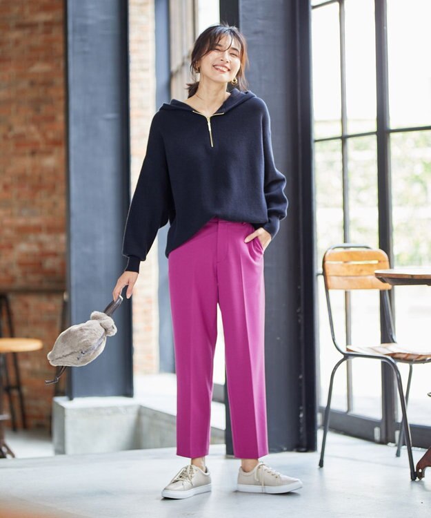 ANY 【ウエストゴム/ストレッチ/裏起毛】シークレットウォーム　テーパードパンツ パープル