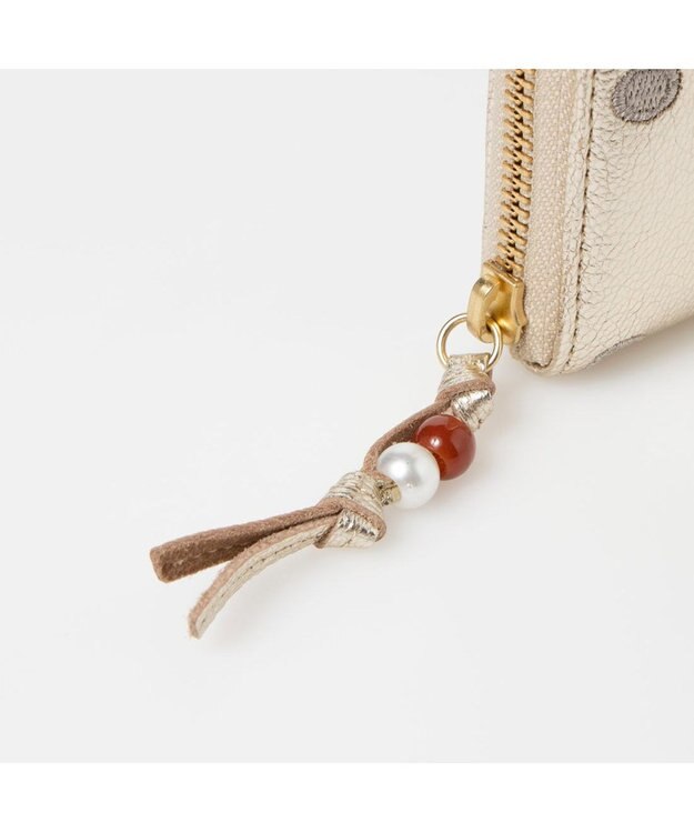 UNBILLION ペルケ perche / ドット刺繍ラウンドパームフィットウォレット ゴールドドット